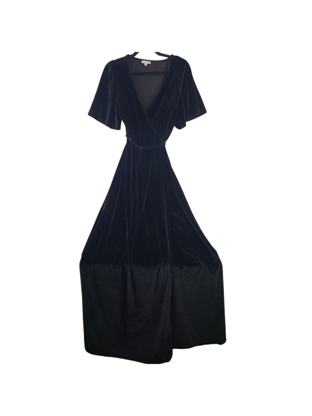 Baltic Born Black Velvet Maxi Wrap Dress With Flutter Sleeves Sz XXL